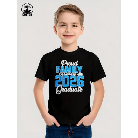 MAWOTEA Proud Family Of Class Of 2026 Graduate Graphic Iron-On Print Tees, Suitable For Boys And Girls,Size 3T-12Y