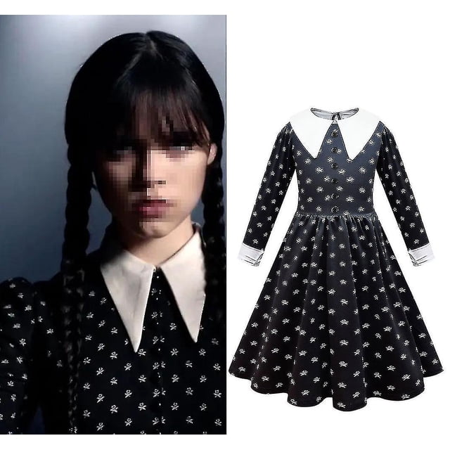 Disfraz de miércoles Addams para niñas, disfraz de baile del miércoles con peluca