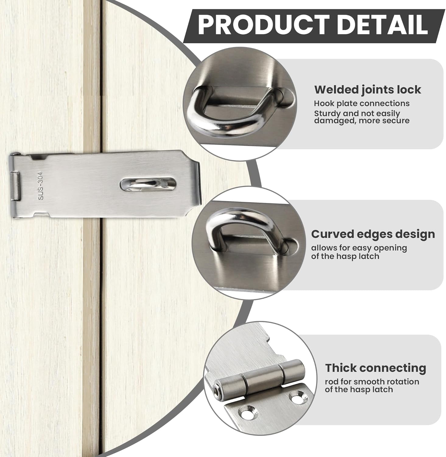 Door Lock Hasp Latch, 5 inch SUS 304 Stainless Steel Safety Packlock Clasp Hasp Lock Latch with Fixing Screw for External Doors Window Cabinet Pet Cage, Brushed Nickel MS9-5B