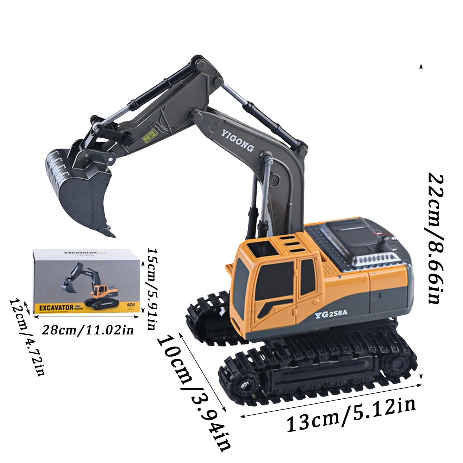 Mini Remote Control Excavator 6-Channel RC Construction Vehicle - Includes Steering Wheel Remote, USB Charging Cable, Screwdriver & User Manual, Yellow & Black, 6-Way Movements - For Kids Indoor Outd