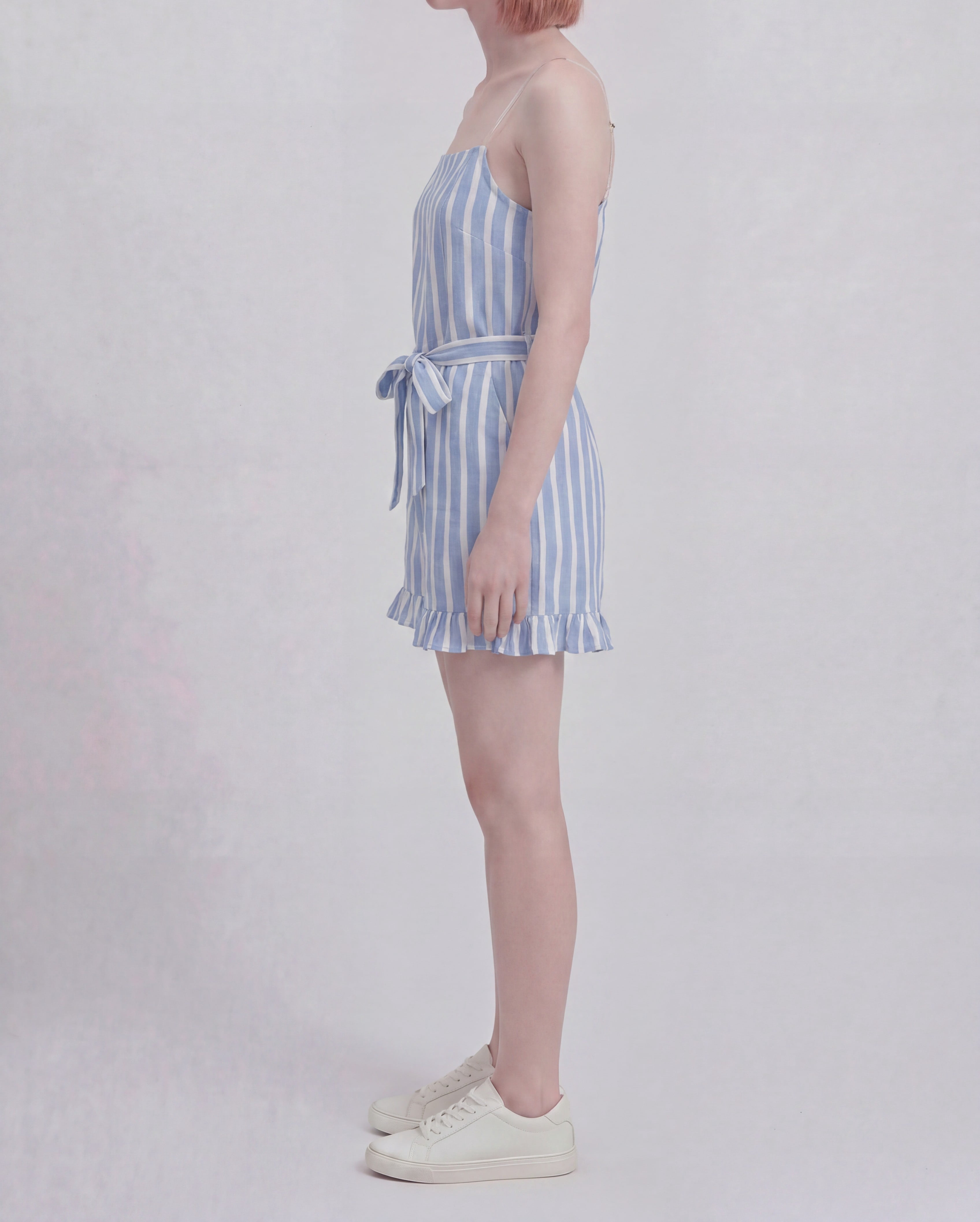 Millenium Womens Printed Sleeveless belted ruffle hem romper