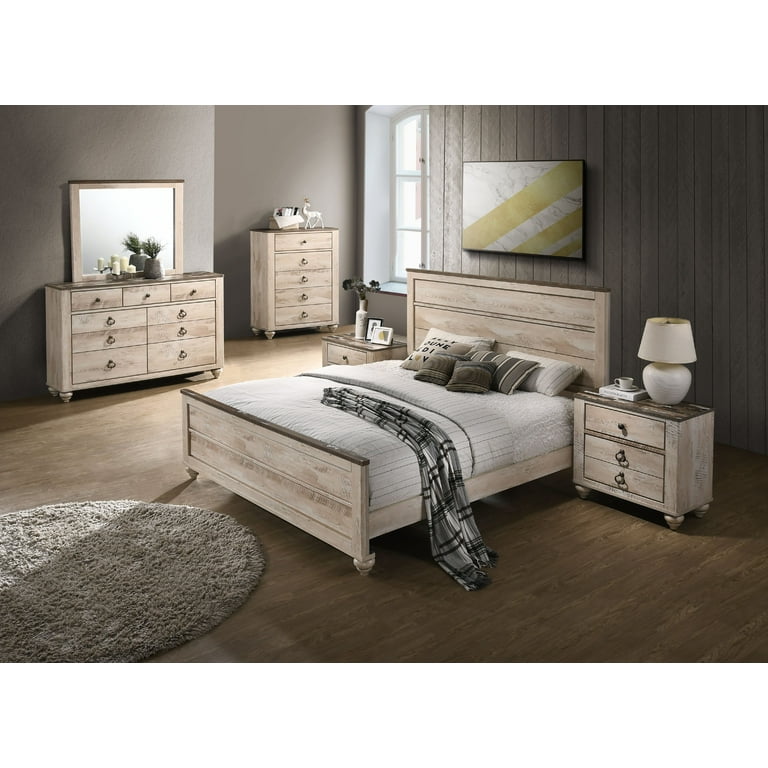 Roundhill Imerland Contemporary White Wash Finish Bedroom Set