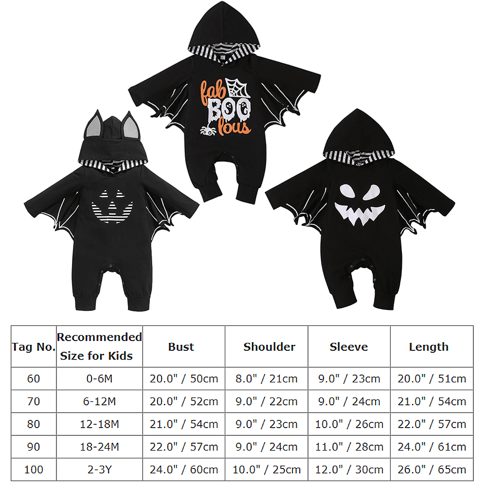 IBTOM CASTLE Newborn Baby Bat Costume Halloween Cosplay Cloak Romper with Wings Ears Hoodie My First Halloween Outfit for Boy Girl 2-3 Years Black Smile