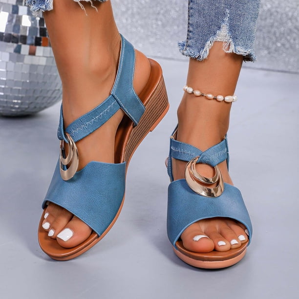 WILLBEST Sandalias Flexibles Para Mujer Con Tacón Medio De Malla Y Puntera De Goma Deportiva Con Plataforma Cubierta