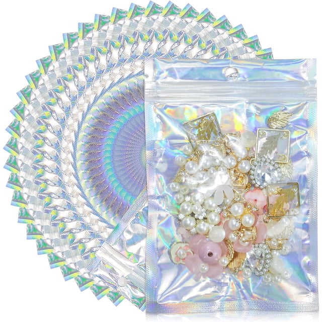 Bolsa Holográfica Multiusos 100 pieza, Bolsa Hermética Reutilizable con Diseño Transparente de Doble Lámina de Aluminio, Apta para Alimentos, Joyas, Cosméticos, Accesorios, etc.