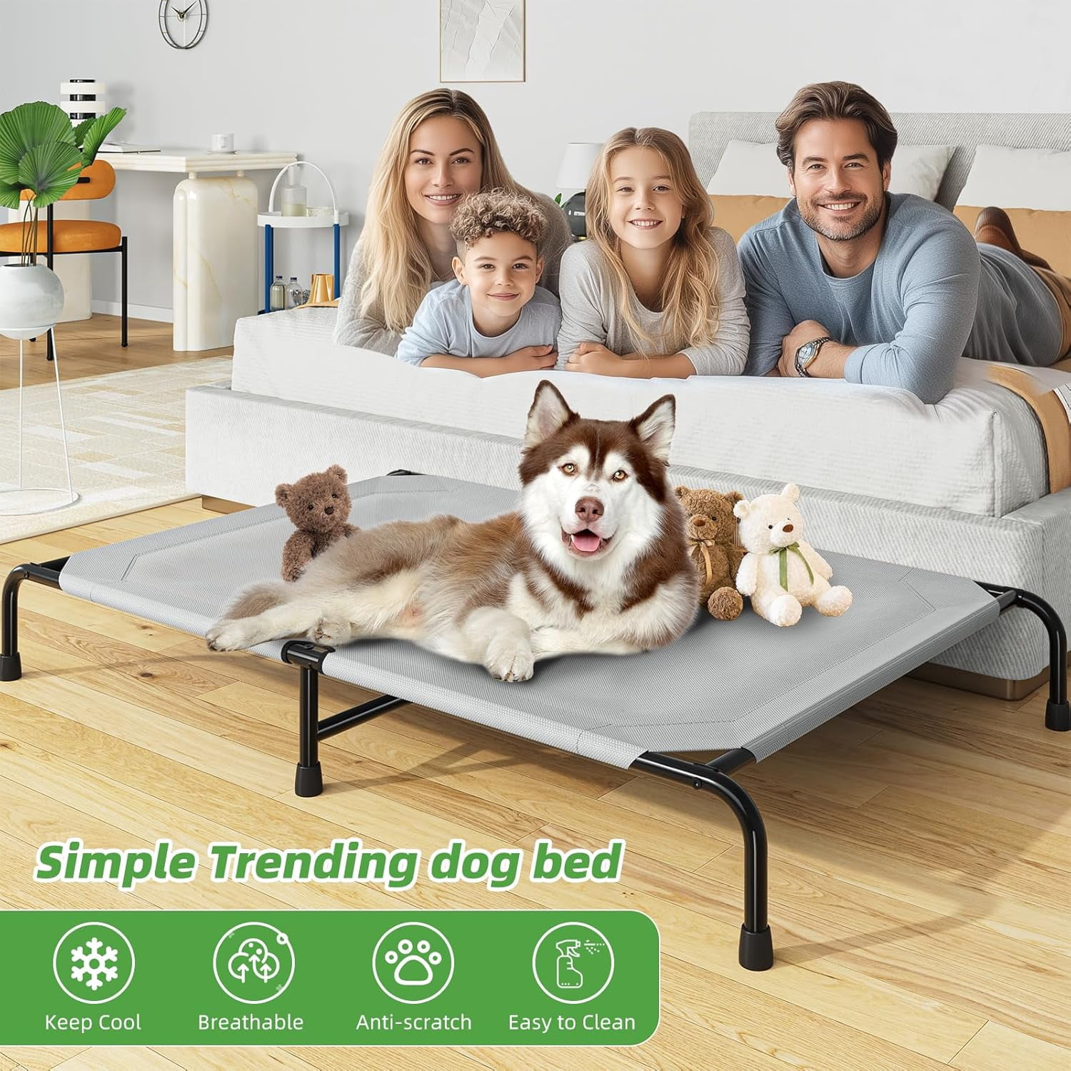 General Raised Dog Bed for Extra Large Dogs, Waterproof XL Dog Cot, Outdoor Elevated Pet Bed, 60.25" x 37.25", Grey