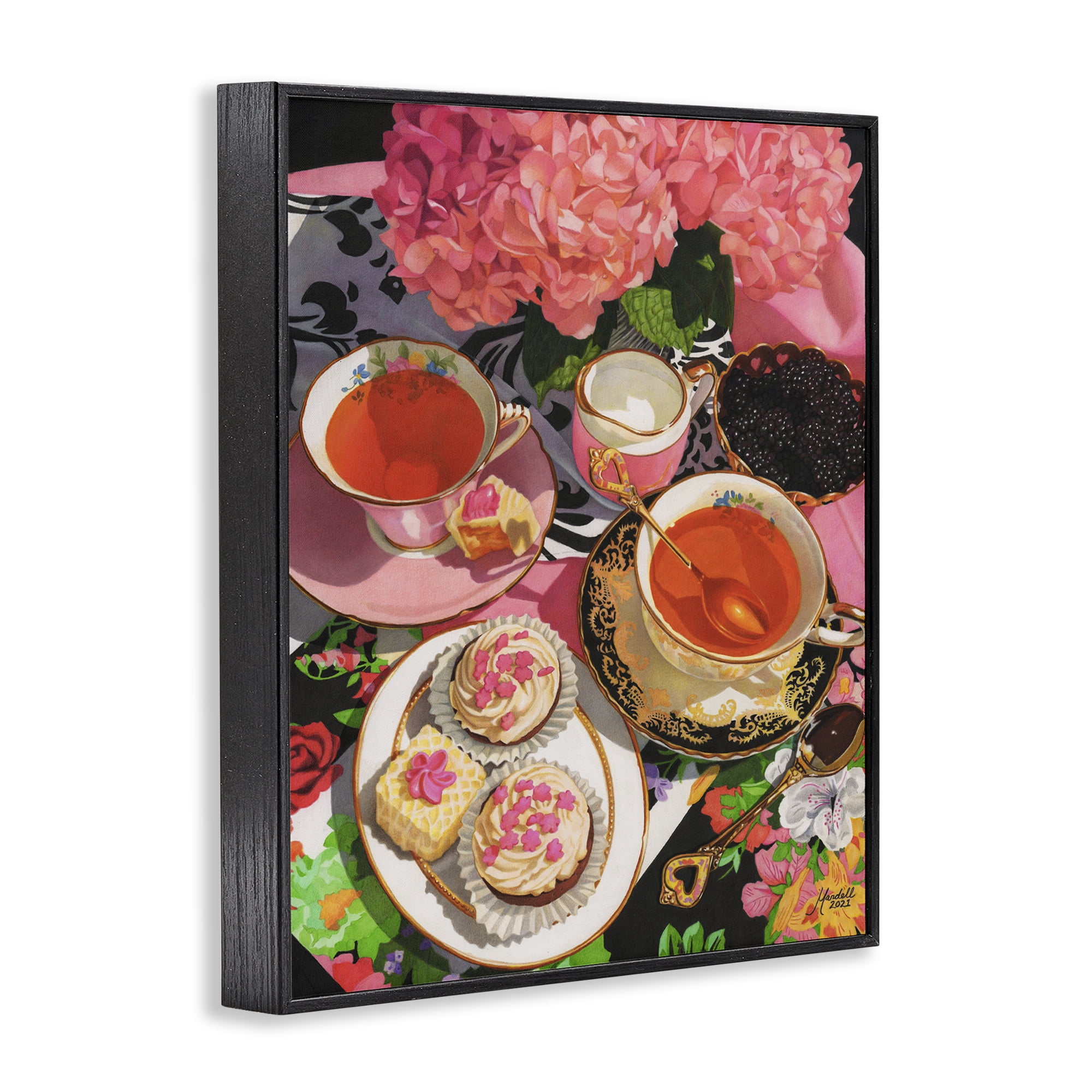 Stupell Industries Pink Hydrangea Tea Party Food & Beverage Painting Black Framed Art Print Wall Art, 11 x 14