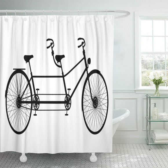 YUSDECOR Bike Retro Tandem Bicycle Double Two Vintage Silhouette Cycle Bathroom Decor Bath Shower Curtain 66x72 inch