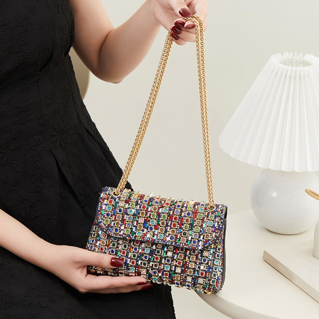 FENOHREFE Shoulder Bags Crossbody Bag Purses Handbag Crystals Rhinestones Evening Bag for Women Handbag Clutch Purse with Chain