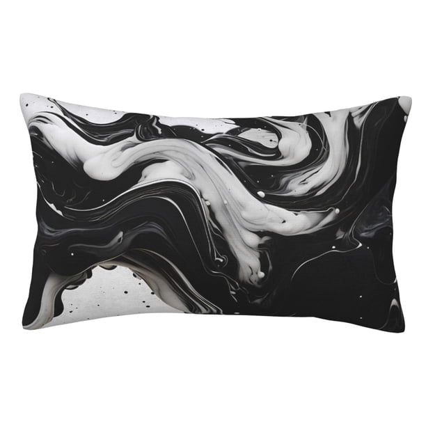 Balery Fluid Black White Paint Swirls Funda de Cojín Estampada, Regalos para Mujeres, Regalos de Amor para Ella, Regalos para Novia o Esposa, Funda de Almohada-14"x20"