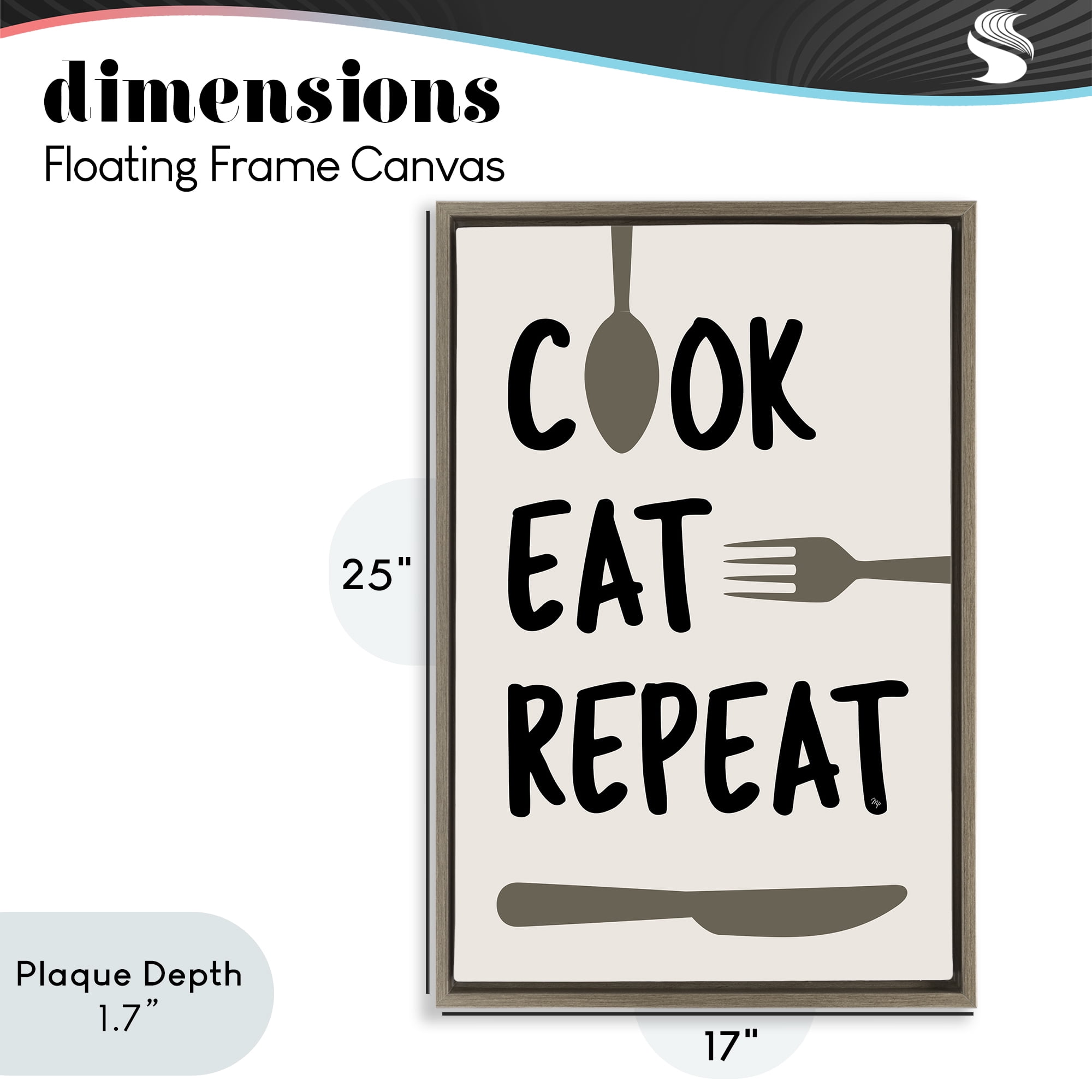 Stupell Industries Cook Eat Repeat with Utensils Brown Framed Floater Canvas Wall Art, design by Martina Pavlova