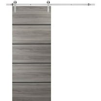Sturdy Barn Door 42 x 80 inches | Planum 0015 Ginger Ash with Frosted Glass | Stainless Steel 8FT Rail Hangers Heavy Set | Solid Panel Interior Doors