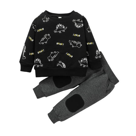

DNDKILG Toddler Baby Children Boy 2PCS Cartoon Animal Outfits Clothing Set Long Sleeve Sweatshirt and Pants Set Black 1Y-6Y