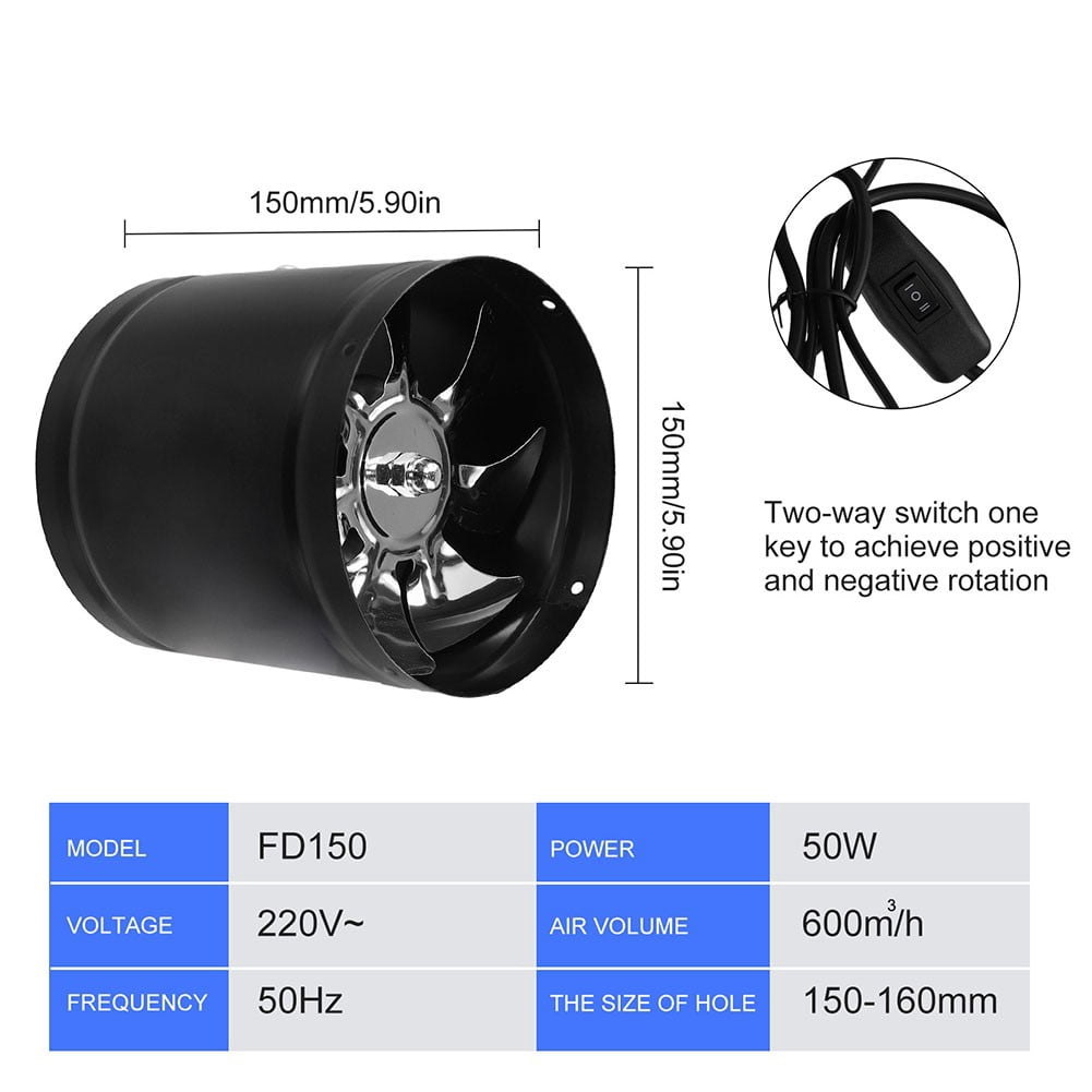 6inch/150mm Extractor Fan Smoke Extractor Duct Fan Two-way Air Supply Pipe Fan