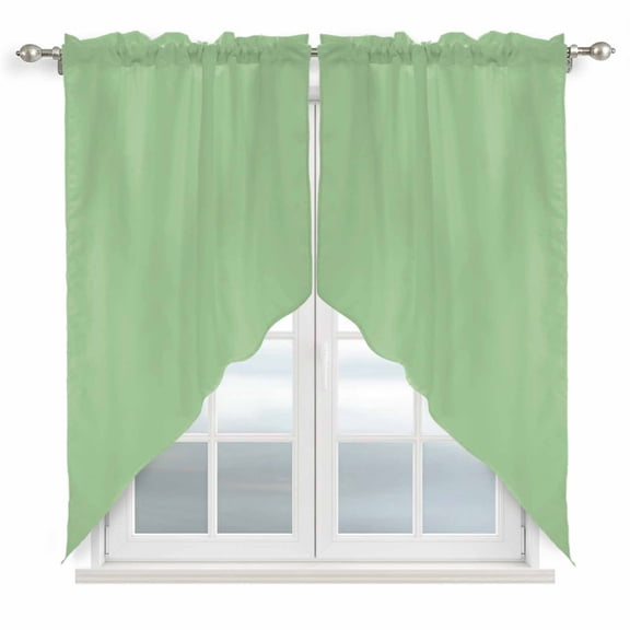 Green Kitchen Window Curtains, Swag Curtains Valance for Bedroom Living Room Bathroom, Minimalist Solid Color Modern Abstract Rod Pocket Window Treatment Curtain Block Drapes 2 Panels 28"x36"