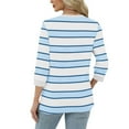 thumbnail image 4 of Womens Tops Plus Size 3/4 Sleeve Stripe Print Color Round-neck Pullover Blouses Blue XXL, 4 of 5