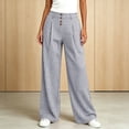 thumbnail image 2 of Women's Gingham Plaid Wide Leg Pants High Waist Casual Loose Trousers with Pockets for Daily Work Wear Trendy Street Outfit Gray, 2 of 5
