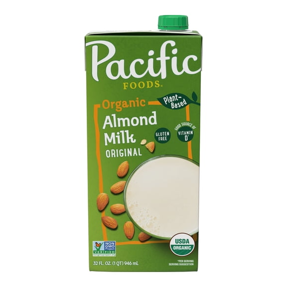 Pacific Foods Original Organic Almond Milk, Plant Based Milk, 32 oz Carton