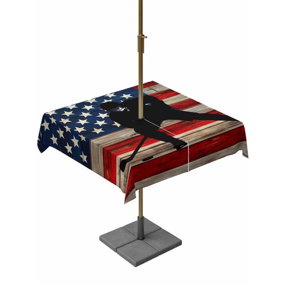 Square Outdoor Tablecloth with Umbrella Hole American Flag Outside Table Cloth Waterproof Patio Table Cover Blue Red USA Flag Retro Hockey Zipper Tablecloths for Picnic Party Camping 54x54 Inch