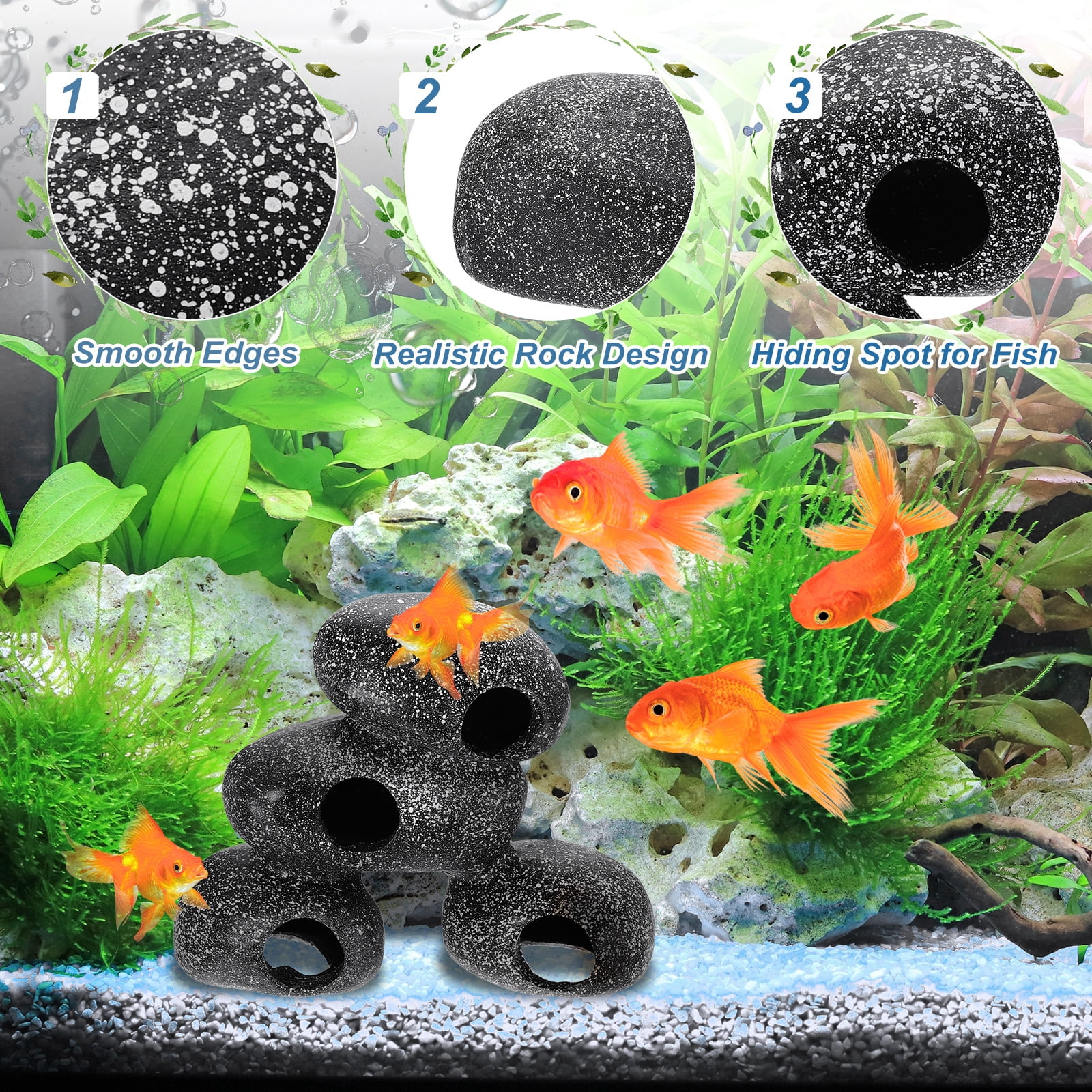 Uxcell Aquarium Decorations Rocks, 6.9x2.8x5.5 Inch Betta Hide Resin Realistic Fish Tank Ornaments, (Grey), Intended for Small Fish / Shrimp / Guppy