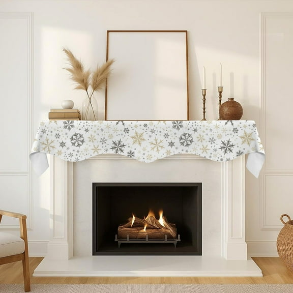 Christmas Holiday Fireplace Mantel Scarf | Brown Gold Flakes | Mantle Runner