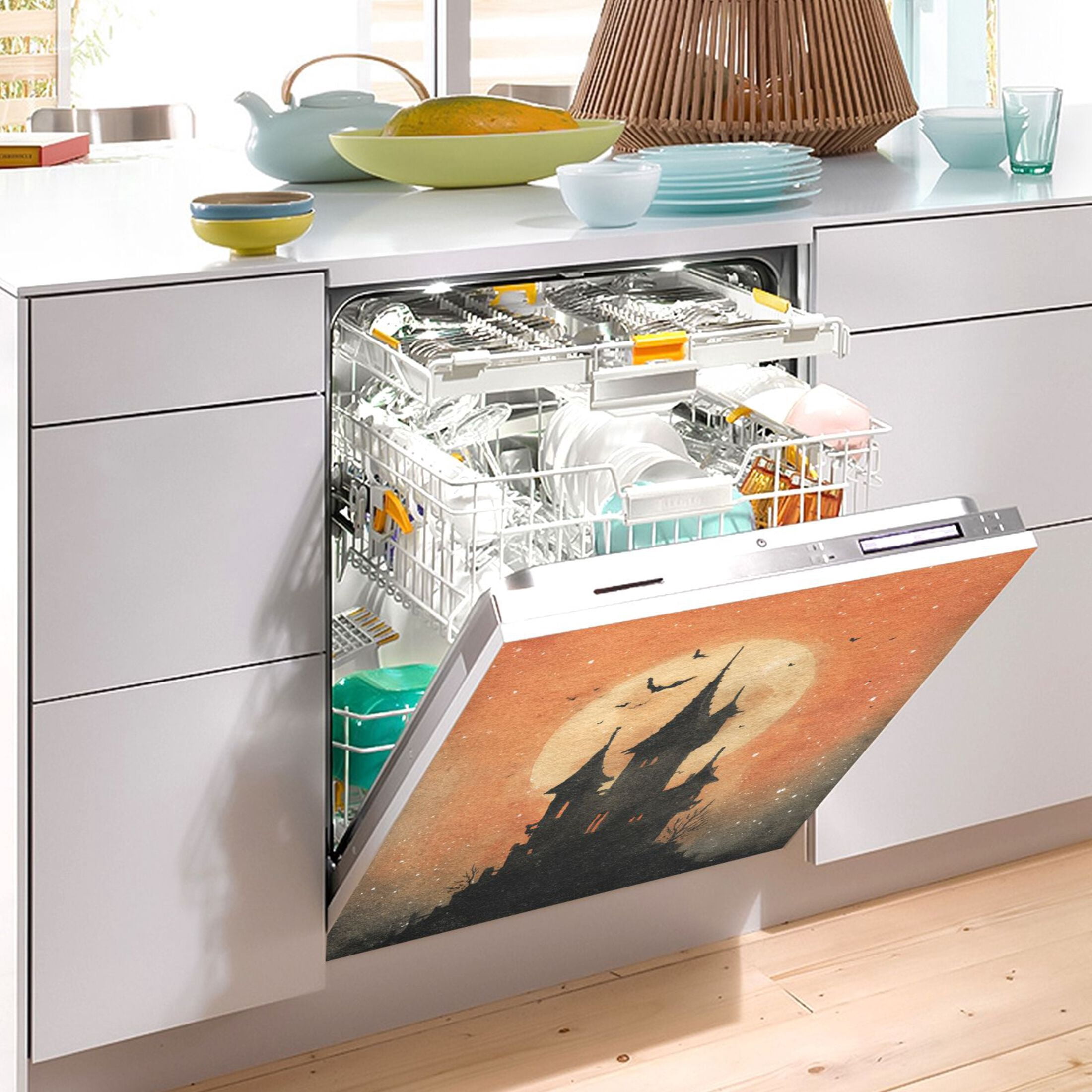 Dishwasher Magnetic Sticker 23x26 Inch Refrigerator Magnetic Sticker Washing Machine Magnetic Sticker Kitchen Panel Magnetic Sticker Home Decor Watercolor Halloween Castle