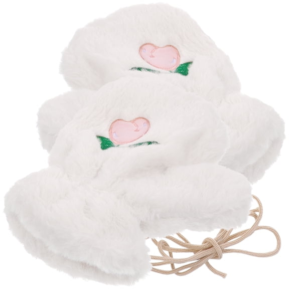 FUEENIRVA Women’s White Full Finger Winter Gloves, Warm Windproof Polyester Gloves, 1 Pair for Cold Weather