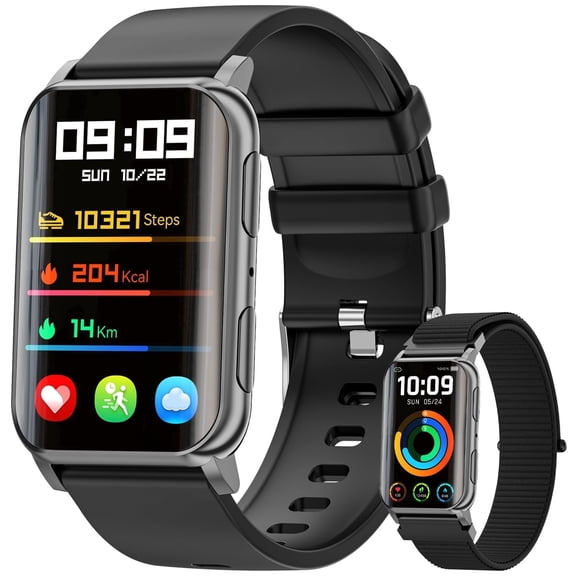Fitness Tracker, 1.57" Smart Watch for Women Men, 10mm Ultra-Thin Fitness Watch with 2 Interchangeable Bands/Answer/Make Calls/120 Sports Modes/IP68 Waterproof, fits for Android iPhone Devices, Black