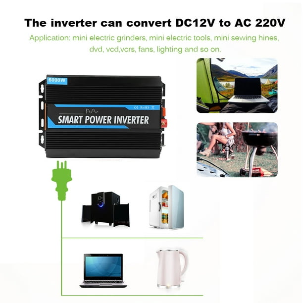 Acheter Onduleur de puissance de voiture 1200W, 12V à 220V AC,  convertisseur solaire LCD, onde sinusoïdale modifiée numérique
