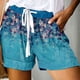 thumbnail image 3 of Pantalones cortos de pierna ancha de verano para mujer, pantalones cortos de poliéster de cintura alta con patrón de estampado con cordón, 3 of 5