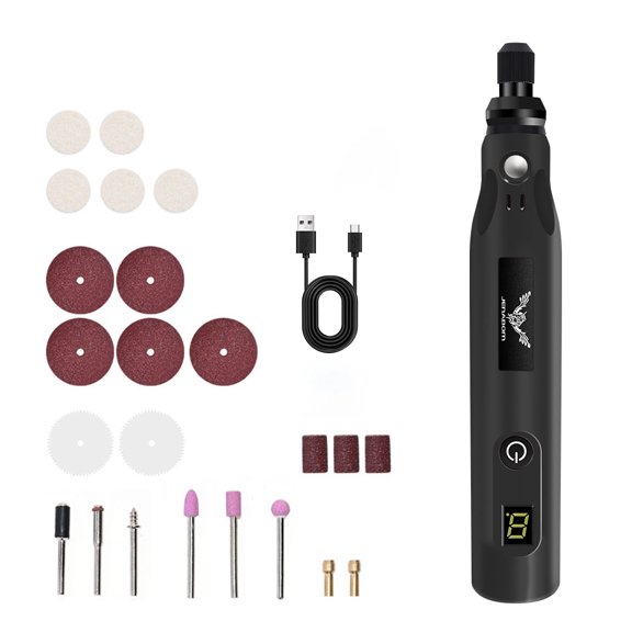 JENABOM Black Electric Rotating Tool Portable Miniature Engraving Pen 5-Speed Rechargeable for Grinding