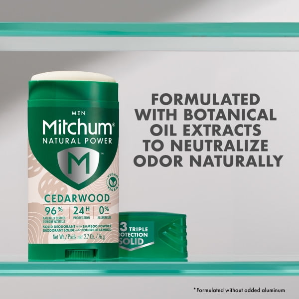 Mitchum Désodorisant Solide Natural Power hommes, Bois de cèdre, 76g