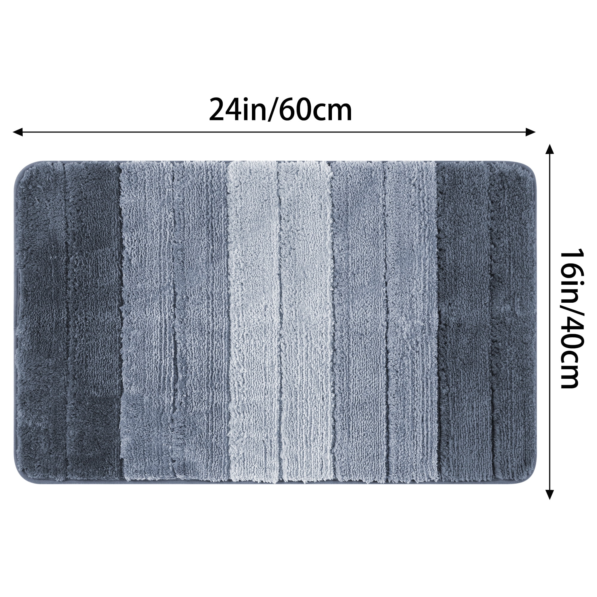 Unique Bargains Plush Gradient Striped Bath Rugs Microfiber Shaggy Mat with TPR Backing Blue 16" x 24"