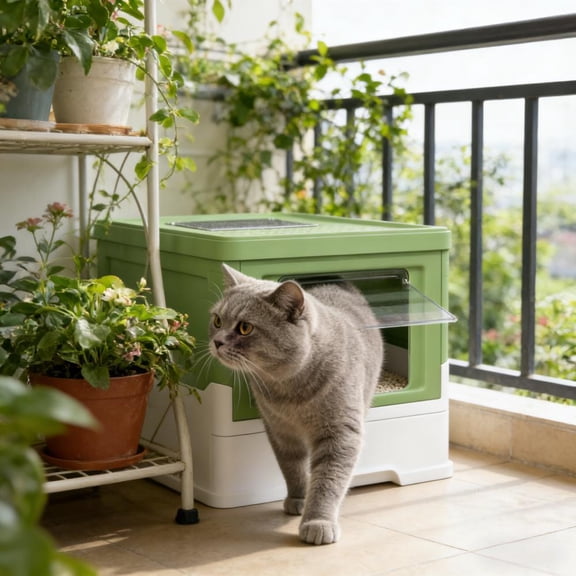 Fully Enclosed Cat Litter Box with Front Entry