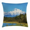 thumbnail image 1 of Alaska Throw Pillow Cushion Cover, Snow Covered McKinley Mountain in Spring Season with Vibrant Forest, Decorative Square Accent Pillow Case, 18 X 18 Inches, Forest Green White Blue, by Ambesonne, 1 of 2