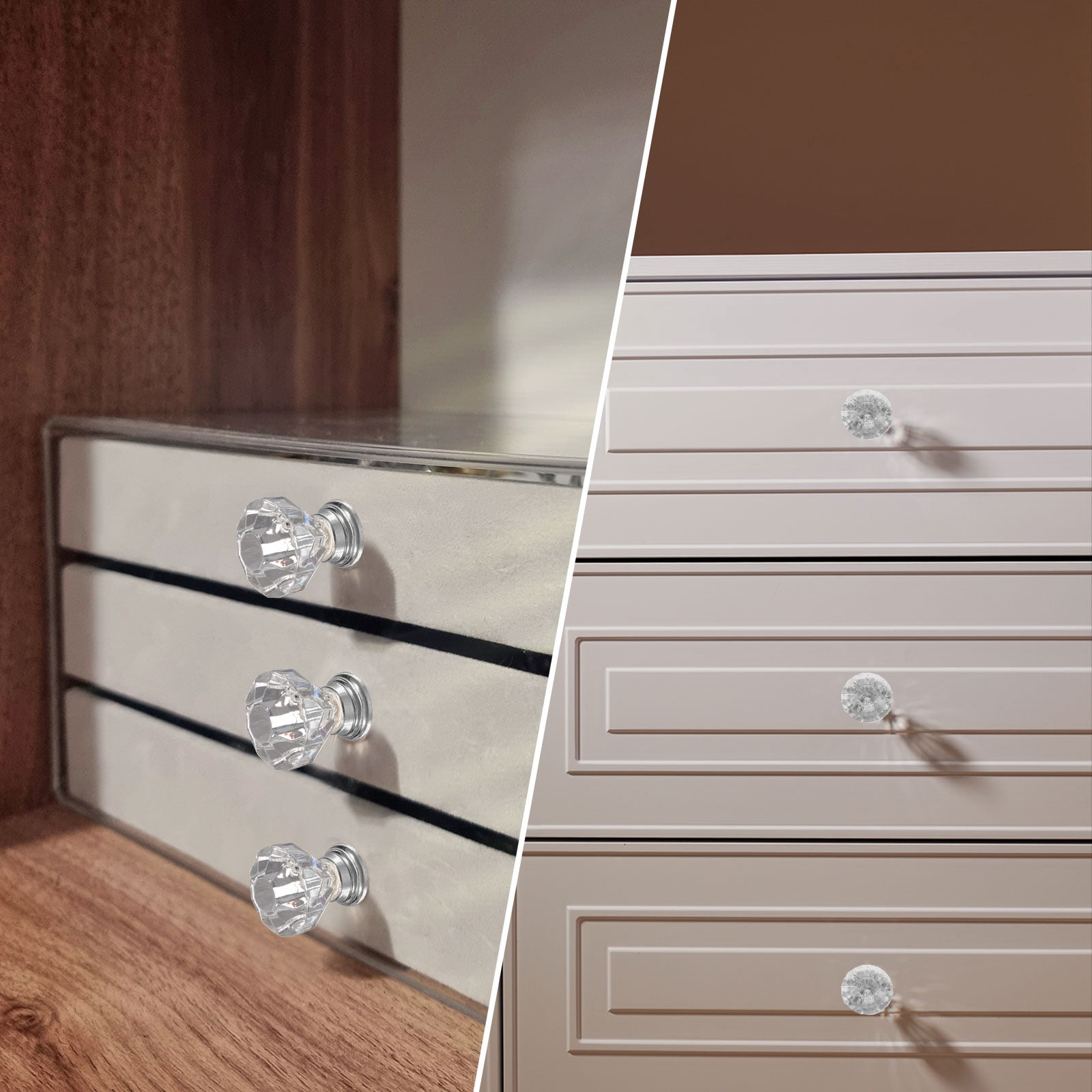Unique Bargains 6-Pack Elegant Crystal Cabinet Knobs Drawer Pulls Clear/Silver