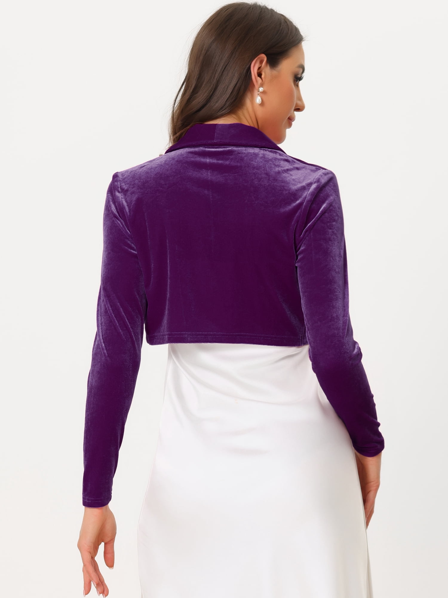 Unique Bargains Women's Open Front Long Sleeve Collar Shrug Cocktail Bolero Cardigan S Purple