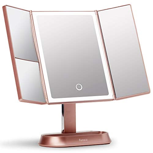 Fancii Makeup Mirror With Natural Led Lights Lighted Trifold Vanity Mirror With 5x 7x Magnifications 40 Dimmable Lights Touch Screen Cosmetic Stand Sora Rose Gold Walmart Com