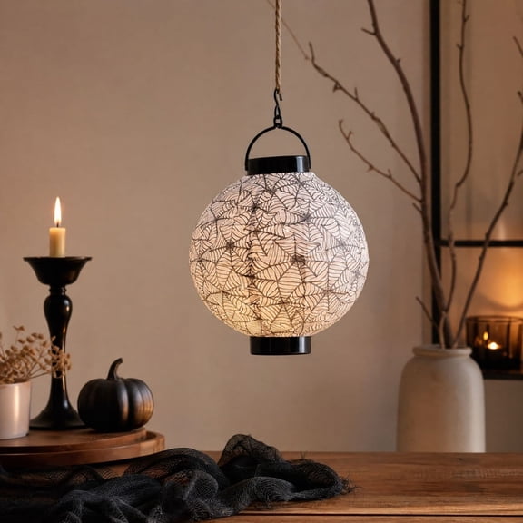 Dalxymotic Halloween Lantern Lights, Hanging Cobweb Light Decor, Spooky Lantern Decor, Indoor String Lights, Halloween Decorative Lantern String for Home, Living Room, Den, Shelf
