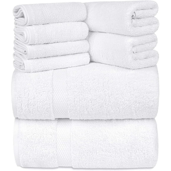 White Classic Luxury White Bath Towel Set - Combed Cotton Hotel Quality Absorbent 8 Piece Towels | 2 Bath Towels 700GSM | 2 Hand Towels | 4 Washcloths | 8Pc, Quick Dry Satisfy All Need Towel Set