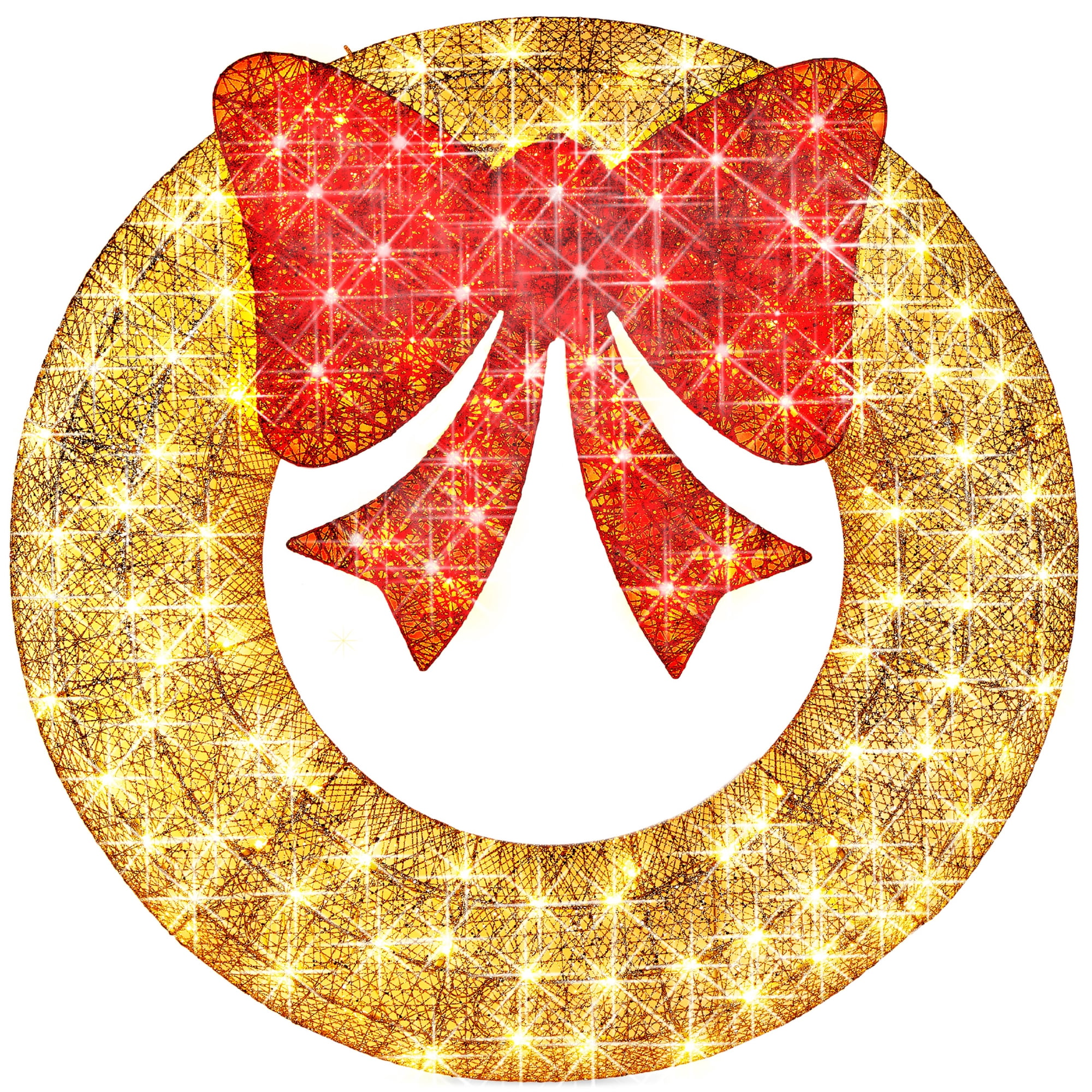 Best Choice Products 30in Pre-Lit Outdoor Christmas Wreath, LED Metal Holiday Decor w/ 100 Lights, Bow - Gold/Red