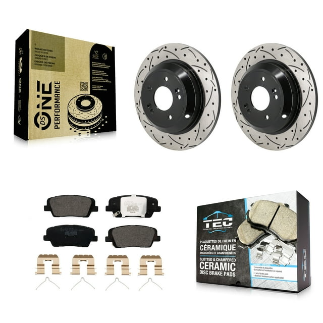 Transit Auto Rear Coated Drilled Slotted Disc Brake Rotors and Ceramic Pads Kit for Car Genesis G70 Kia Stinger KDT-101405