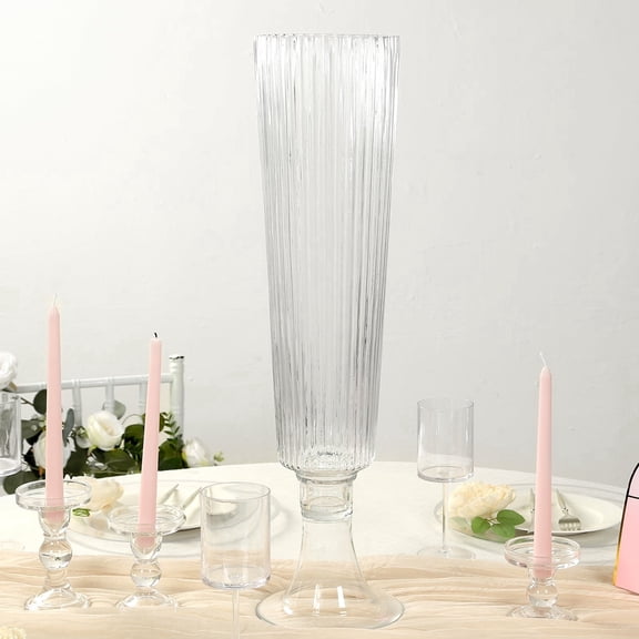 BalsaCircle 4 pcs 26" Clear Glass Trumpet Vases Centerpiece Wedding Party Catering Decorations