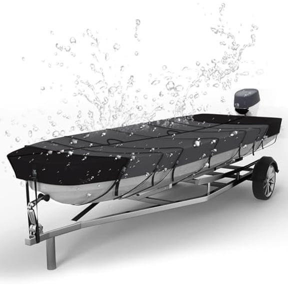 Jon Boat Covers 14-16 ft Heavy Duty Waterproof 420D Marine Grade UV Resistant, Fits 14ft Long and Beam Width up to 70 inches, Gray (14-16FT)$$Watercraft