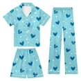 thumbnail image 2 of Girls Pajamas 3 Piece Button Down Pjs Short Sleeve Top Shorts & Long Pants Cute Patterns Valentine's Day Pajama Sets Loungewear Nightwear 3 Piece Sleepwear, 2 of 6