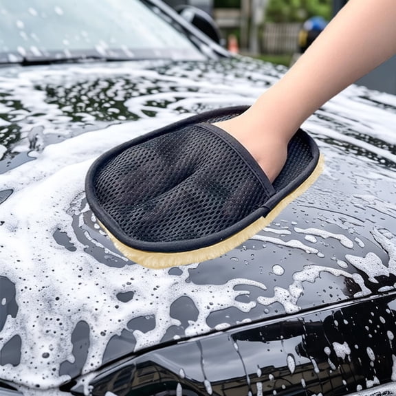 Car Wash Microfiber Mitt, Soft Washing Glove for Vehicle Polishing, Lint Free Scratch Free for Auto Exterior Detailing Waxing, White, 0.88oz