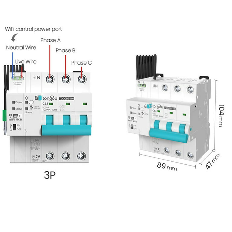 Diferencial interruptor WiFi Tuya Smart MCB Cierre circuito 3 lineas
