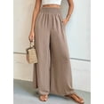 thumbnail image 5 of Women Linen Palazzo Pants Wide Leg Summer Boho High Waist Casual Lounge Pants Beach Travel Vacation Outfits Khaki M, 5 of 8