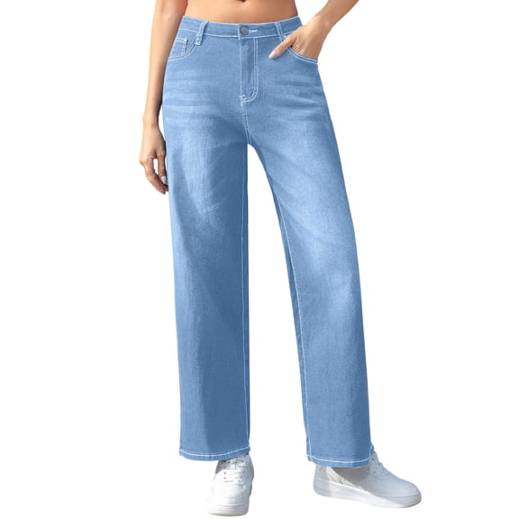 hotojiny Women's Wide Leg Jeans High Waisted Stretchy Washed Jeans Streetwear Loose Trendy Denim Pants with Pocket