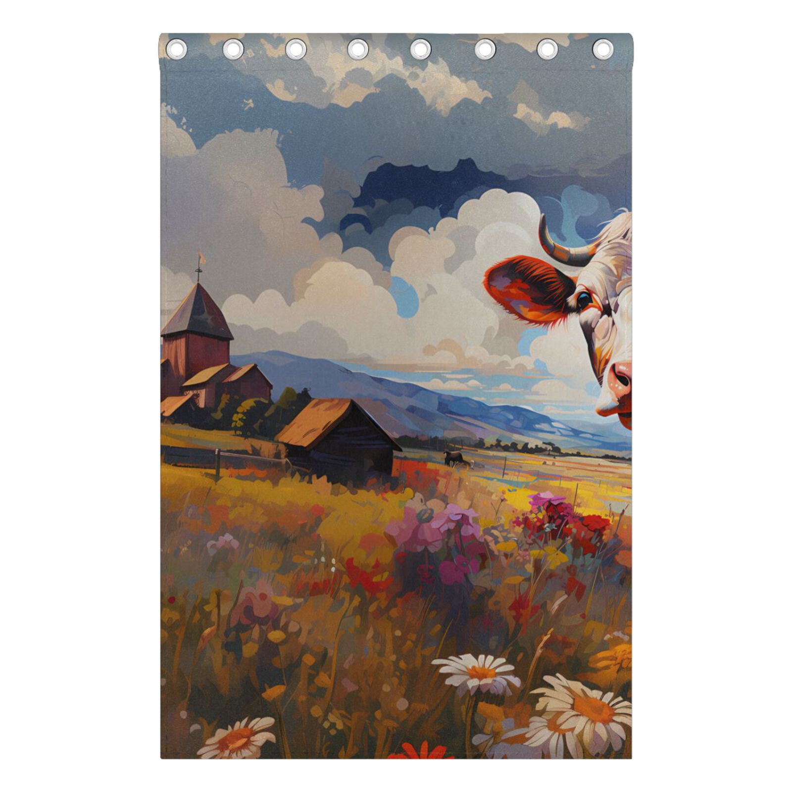 Cow Sky Flowers Grass Houses Black Out Curtains 72 Inch Length Curtains for Sliding Glass Doors Bedroom Living Room 2 Pack